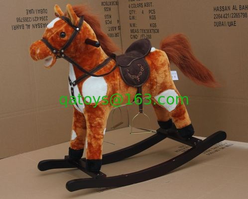 Caballo mecedor de peluche con sonido boca y cola móvil para niños montar en juego
