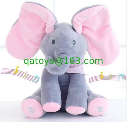 Ojeada gris juguetes del abucheo de una felpa de la música, juguete relleno electrónico del elefante