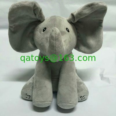 Ojeada gris juguetes del abucheo de una felpa de la música, juguete relleno electrónico del elefante
