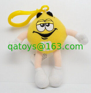 Juguetes rellenos carácter amarillo de la felpa del llavero del juguete de M&M pequeños modificados para requisitos particulares