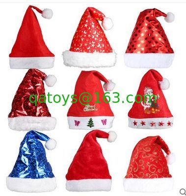 La felpa personalizada juega el sombrero de la Navidad del baile con el oro Podwer, rojo/azul