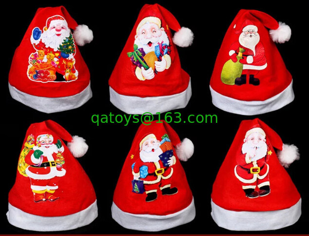 Sombrero rojo de la Navidad para el sombrero de la felpa del regalo para la fiesta de Navidad, imprimiendo a Papá Noel