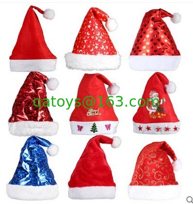 La felpa personalizada juega el sombrero de la Navidad del baile con el oro Podwer, rojo/azul