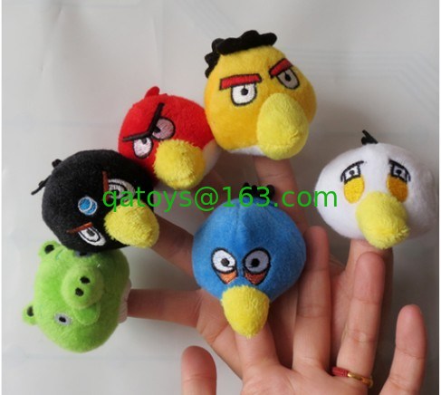 Las pequeñas marionetas del finger de la felpa del pájaro para los bebés, amarillo/rojo/azul