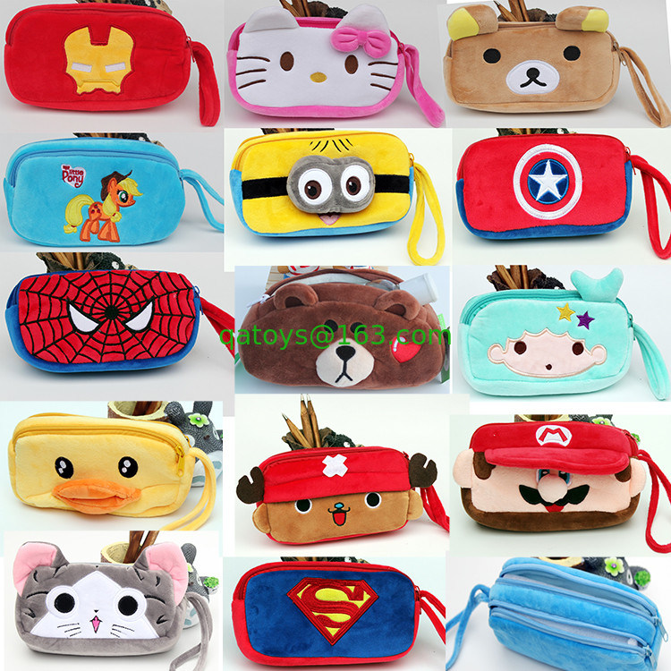 Personajes de dibujos animados de moda Rojo y azul lápiz de peluche bolso de lápiz caso para regalos de promoción