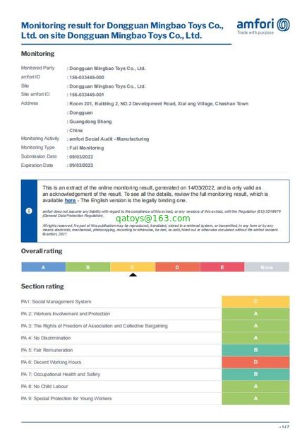 Porcelana Dongguan City Fuwang Toys Co., Ltd certificaciones
